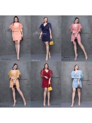 kudapy เดรสสีพื้นผ้าซาร่า แขนผาแก้วระบาย 2 ชั้น มีซิหลัง ดีเทลสวย ใส่ได้หลายโอกาส ใส่สบาย