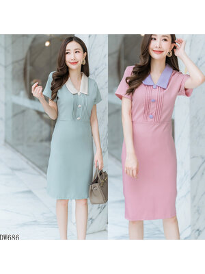 kudapy เดรสสั้นสีเขียว คอปกจีบอกเนื้อผ้าดีใส่สบาย