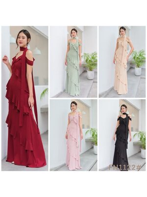 kudapy แม๊กซี่เดรสออกงาน สายเดี่ยวเปิดบ่า ระบายทั้งตัว เนื้อผ้าชีฟองหนา สวยพริ้ว