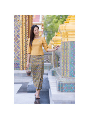 kudapy ชุดเซ็ทผ้าถุง+เสื้อ ผ้าไหมแพรทิพย์ ชุดไทยทรงสุภาพ