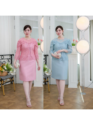 kudapy เดรสผ้าไหมลูกไม้แต่งไหล่ระบายแบบสวยเก๋ งานแขนห้าส่วนลูกไม้นิ่มไม่ระคายผิว