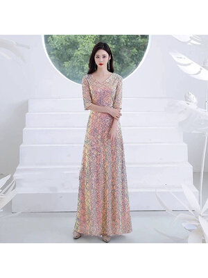 kudapy เดรสยาวปักกริสเตอร์ เดรสออกงานงาน ปักเลื่อมทุกอณูรอบตัว เนื้อผ้ายืดขยายเพิ่มได้ ใช้ผ้าเนื้อดี