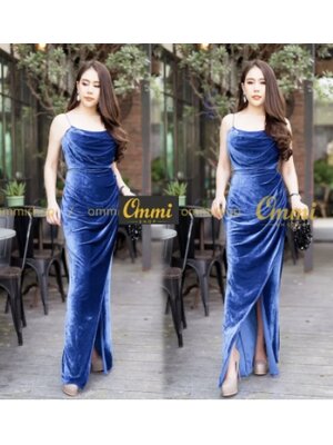 kudapy เดรสยาวไปงาน ชุดราตรียาวสีน้ำเงิน,สีกรมท่า,สีแดง ,สีชมพู ,สีม่วง,สีเขียว เดรสผ้ากำมะหยี่ยาวทิ้งตัว งานสวยค่ะ