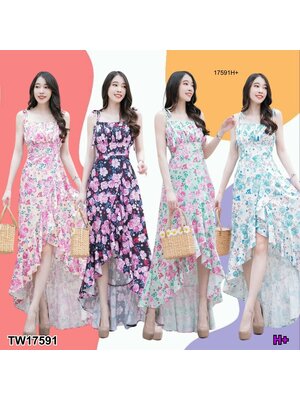 kudapy แม็กซี่เดรสสายเดี่ยวผูกไหล่ แต่งระบายบายแหวกหางปลา มีสายผูกโบว์หลัง ผ้าไหมอิตาลี่
