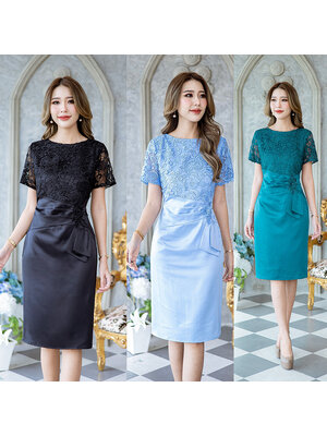 kudapy เดรสสั้นสีเขียว/สีฟ้า/ดำ เดรสลูกไม้ ดีไซน์สวยเก๋มากๆ ช่วงกระโปรงเป็นผ้าเนื้อเงามีความนิ่มสวยใส่สบาย ดีเทลความสวยหรูอยู่ที่ช่วงเอว