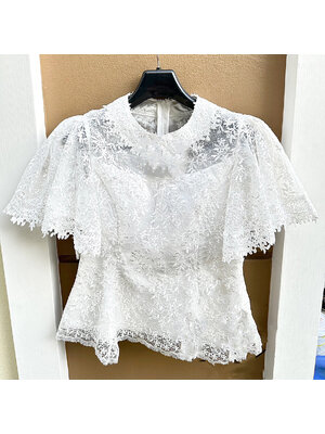 kudapy เสื้อลูกไม้สีขาว เสื้อสีชมพู ลูกไม้ใยบวบปักเลื่อมเกรดพรีเมี่ยม แขนระบาย