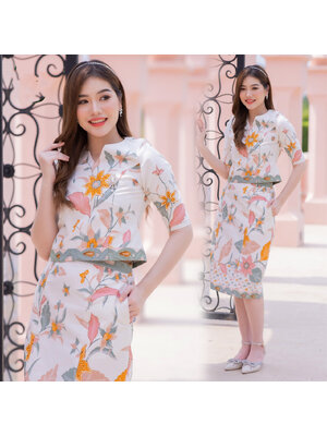 kudapy เซ็ทผ้าปาเต๊ะ เนื้อผ้า cotton พิมพ์ลาย สีไม่ตก ไม่หด นิ่มใส่สบาย อัดกาวทั้งชุด ใส่ได้หลายโอกาส