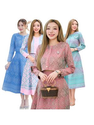 kudapy ชุดเซ็ท เสื้อกระโปรง ผ้าไหมทอลาย รุ่นวนิดา ลายไทย ใส่ออกงานสวยดูดี