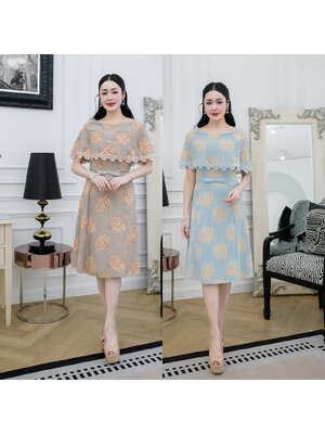 kudapy เดรสลูกไม้ผ้านิ่่มใส่สบาย แต่งเอวโบว์กระโปรงทรงเอสวย มีซับในทั้งชุด