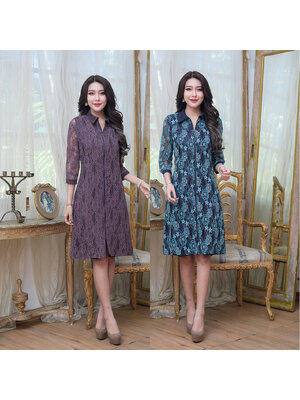 kudapy เดรสสั้นสีม่วง(หม่น)/สีกรม ลูกไม้สไตล์เชิต ผ้าเนื้อนิ่มมาก ด้านหน้ามีกิมมิคแต่งซิปเก๋