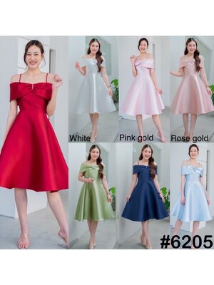 kudapy เดรสสั้น สายเดี่ยวเปิดบ่า แต่งจีบโบว์ประดับอัญมณีเม็ดโต ซิบหลัง