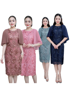 kudapy เดรสสั้น ผ้าลูกไม้ปักเงา ดีไซน์คลุมไหล่สวยหรู ตัวเนื้อผ้าลูกไม้รุ่นนี้ปักลายดอกไม้