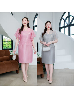 kudapy เดรสผ้าไหมลูกไม้คอวีแขนระบาย ดีไซน์แขยเฉียงระบายระย้าช่วงแขนสวย