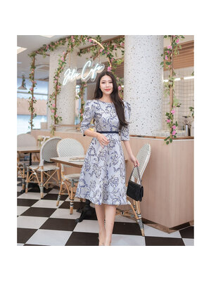 kudapy เดรสสั้นสีเทา กระโปรงบาน ทรงสวย มีเข็มขัดในตัว เดรสใส่ออกงาน ทำงาน