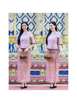 kudapy เสื้อผ้าไหมสีม่วงอ่อน 4 เส้น 3 ตะกอ อัดกาวอย่างดี เรียบหรู ใส่แล้วดูสง่างาม (เฉพาะเสื้อ)