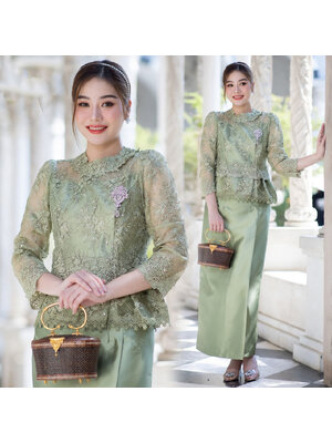 kudapy ชุดเซ็ทออกงาน ผ้าลูกไม้ใยบวบปักเลื่อม เกรดพรีเมี่ยม ดีเทลตรงเอวเวลาใส่แล้วพรางหน้าท้องดีมาก