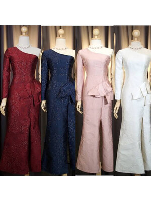 kudapy เดรสยาวสีขาว/สีชมพู/สีกรม/สีแดง แขนยาว แต่งระบายพรางสะโพก รุ่นขายดีกระโปรงทรงสอบ ผ่าหน้าเดินสะดวก แต่งระบายพรางสะโพก