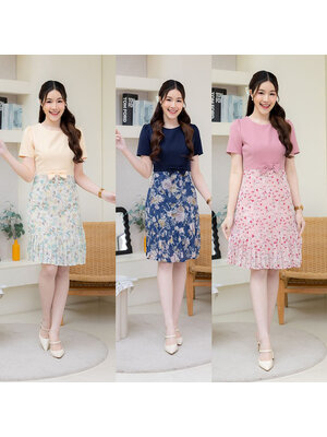 kudapy เดรสสั้นสีชมพู/สีครีม/สีกรม ทำงานช่วงล่างเป็นงานลูกไม้ฉลุ อัดพลีตสวยมากน้า ส่วนบนเป็นผ้าเรียบมินิเกิลมากก สีน่ารัก สุภาพ