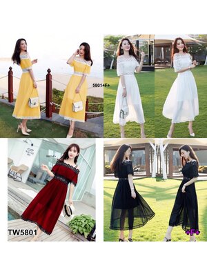 kudapy เดรสตัวยาวสีขาว ชมพู ดำ แดง เหลือง สายเดี่ยว2เส้น ดีไซน์ปาดไหล่ ผ้าชีฟอง ปาดไหล่ลูกไม้ถักทออย่างละเอียด