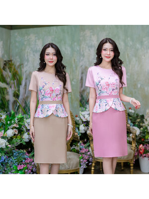 kudapy เดรสสั้นสีชมพู/สีครีมน้ำตาล ผ้าพื้นทอผสมเนื้อดี ผ้านิ่มยับยาก เนื้อผ้าเย็นใส่สบาย