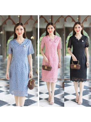 kudapy เดรสสั้นสีฟ้าคราม/สีชมพู/สีดำ เดรสออกงานลูกไม้สุดหรู ด้านหลังเป็นซิปซ่อน มีซับในทั้งชุด เนื้อผ้าอย่างดีไม่ระคายผิว