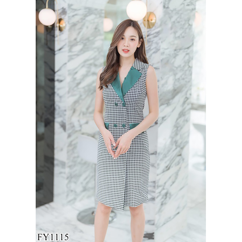 kudapy เดรสสั้นสีครีม/สีขาว คอปกสูทแขนกุดใส่สวยดูดี