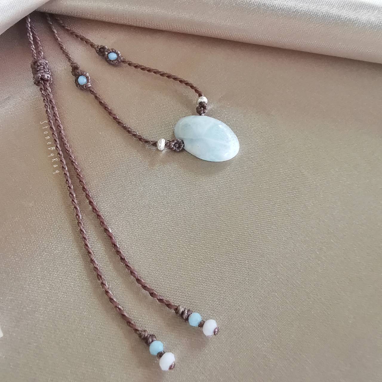 สร้อยคอเชือกถักจี้หินลาริมาร์ Larimar