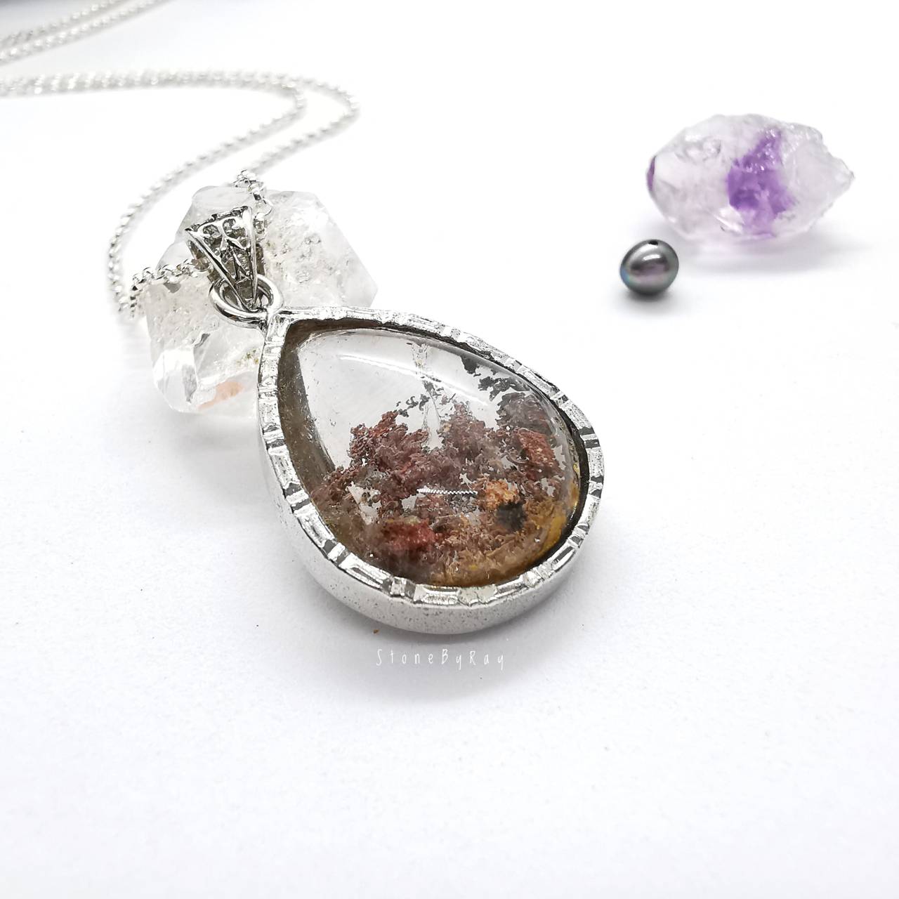 สร้อยคอเงินจี้หินโป่งข่าม Lodolite Quartz