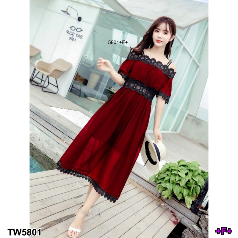 kudapy เดรสตัวยาวสีขาว ชมพู ดำ แดง เหลือง สายเดี่ยว2เส้น ดีไซน์ปาดไหล่ ผ้าชีฟอง ปาดไหล่ลูกไม้ถักทออย่างละเอียด