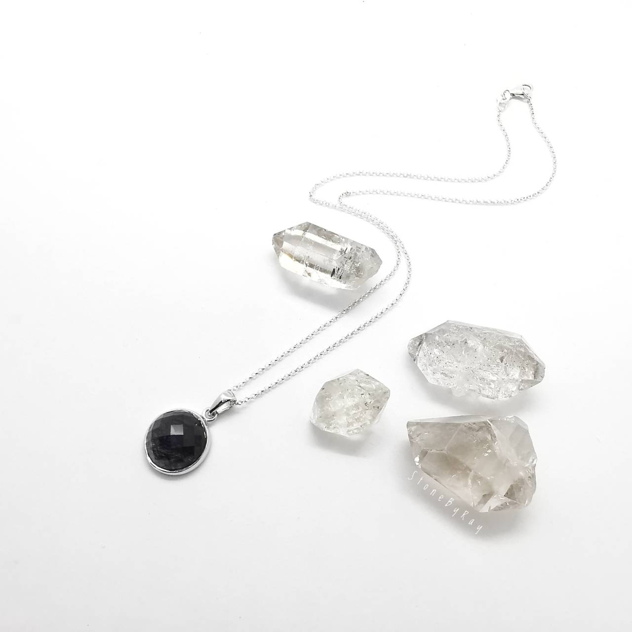สร้อยคอเงินจี้หินไหมดำ Black Tourmaline Quartz