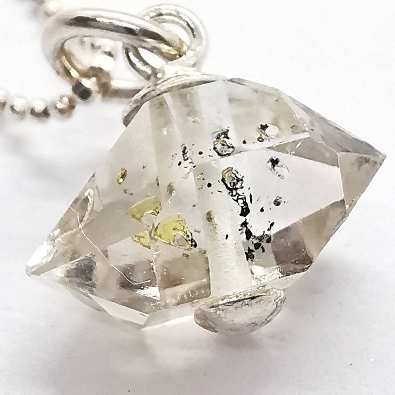 สร้อยคอเงินจี้หินเฮอร์คิเมอร์ไดม่อน Golden Enhydro Herkimer Diamond