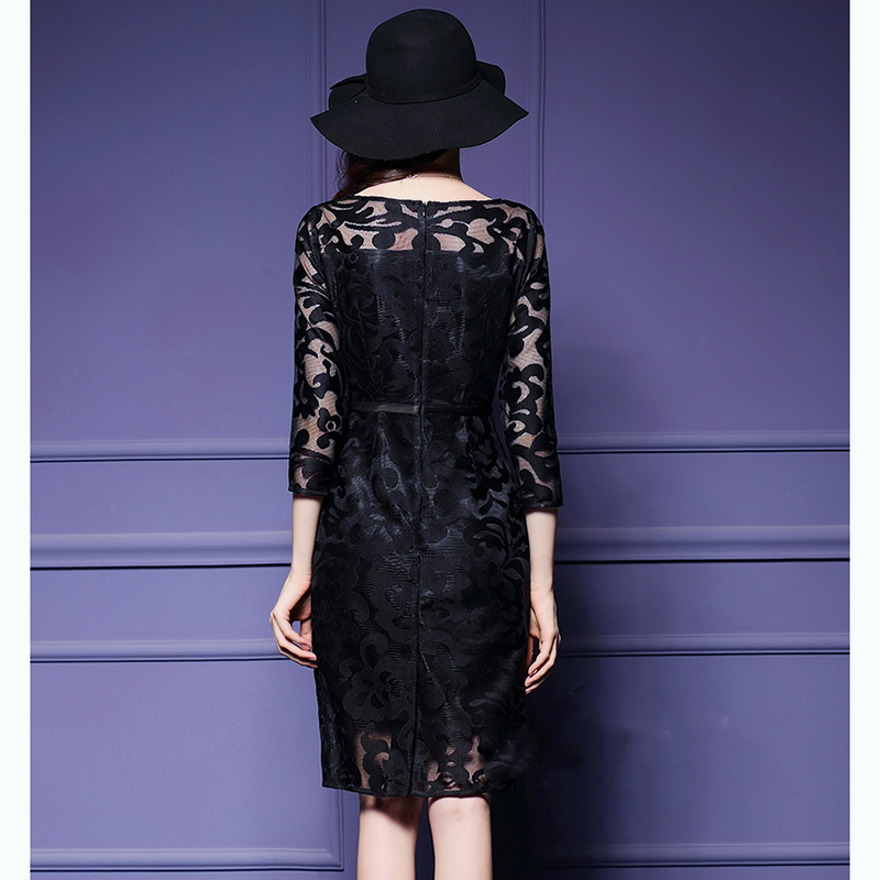 kudapyเดรสสั้นสีดำ ออกงาน ผ้าเกาหลี ผ้าโปร่งปักแขนยาวลายดอกไม้