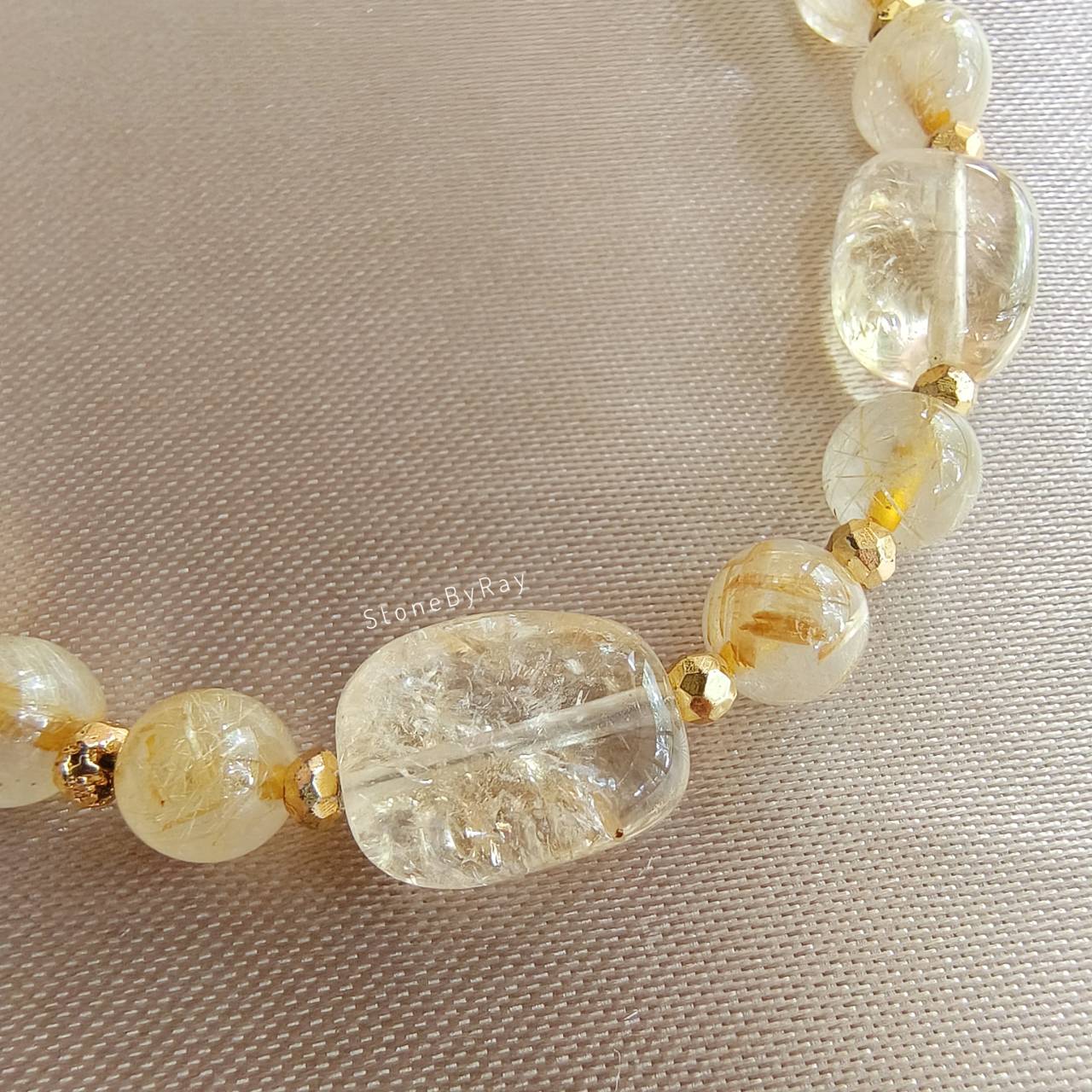 สร้อยข้อมือหินซิทริน,หินไหมทอง,ไพไรต์ Citrine+Rutilated Quartz