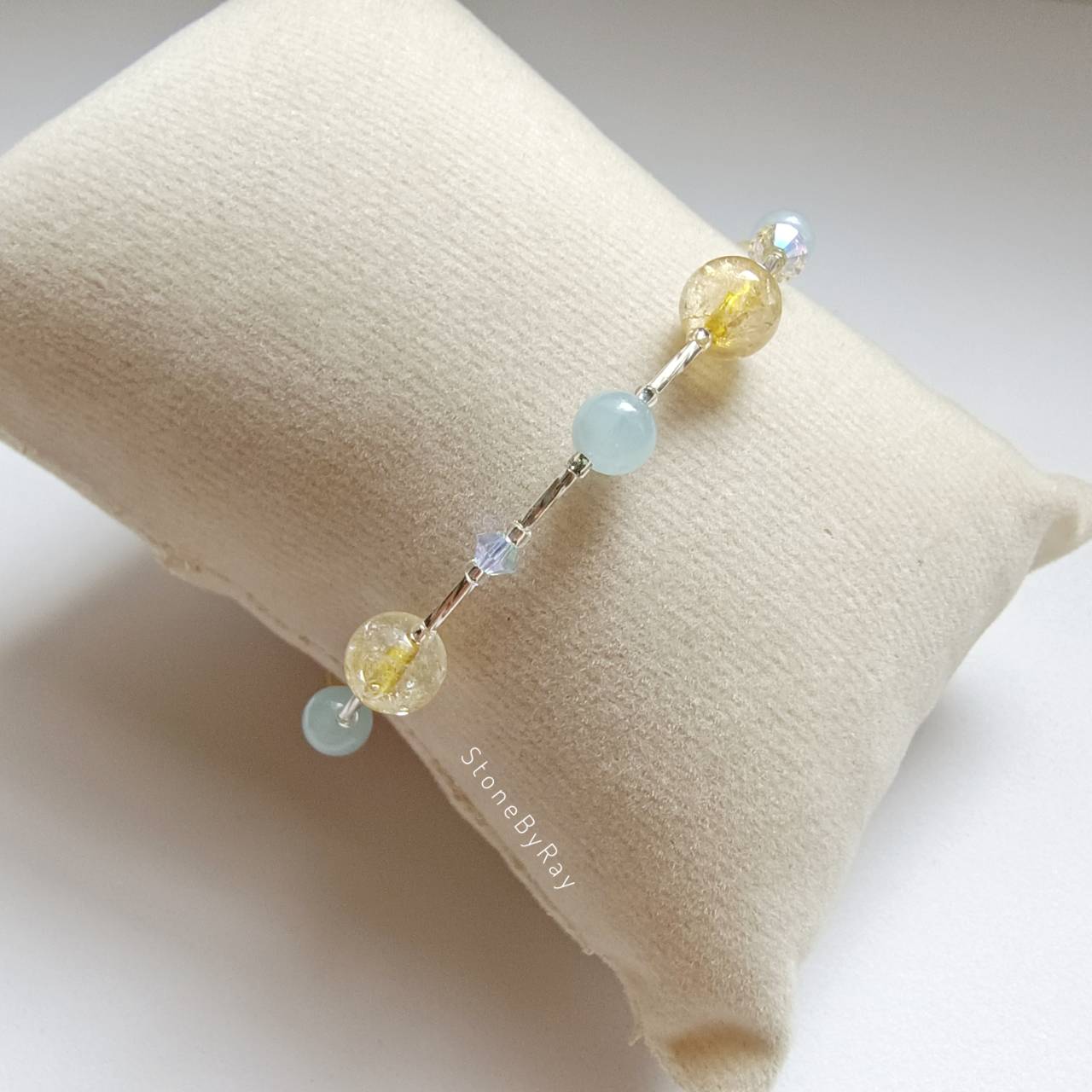 สร้อยข้อมือเงินหินซิทรินกับอความารีน Citrine+Aquamarine