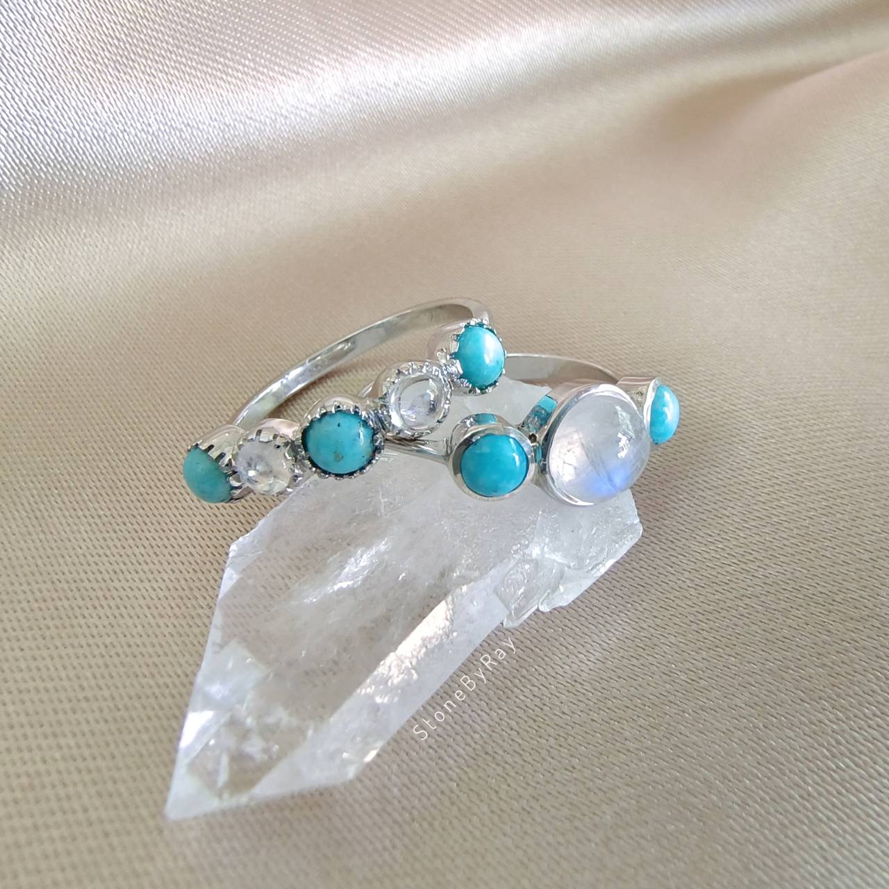 แหวนเงินหินมูนสโตนเทอร์ควอยส์ Moonstone+Turquoise