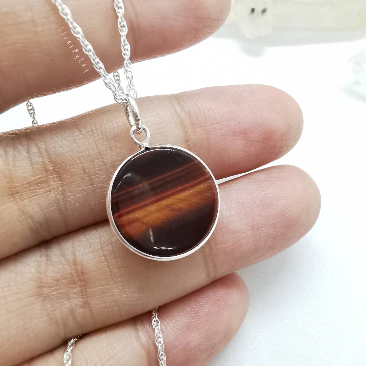 สร้อยคอเงินจี้หินตาเสือสีแดง Red Tiger's eye