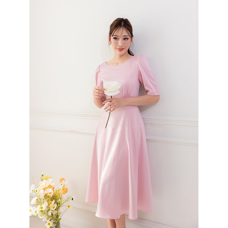 kudapy เดรสสั้นสีเขียว/สีน้ำตาล/สีฟ้า/สีชมพู กระโปรงบาน แขนสั้น ทรงรุ่นนี้ใส่แล้วสวยหวาน