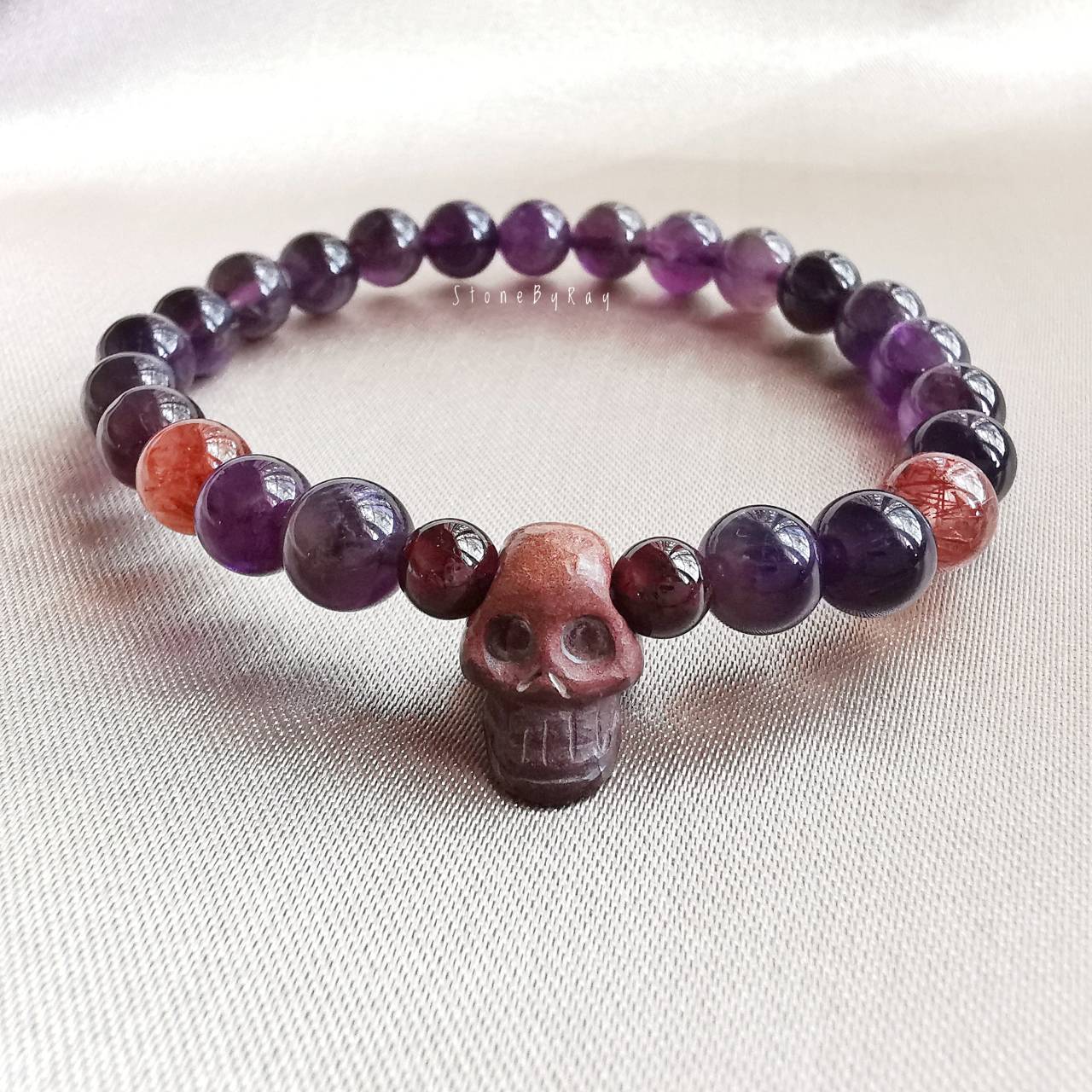 สร้อยข้อมือหินแจสเปอร์,อเมทิสต์,ไหมนาค Jasper+Amethyst+Red Rutilated Quartz