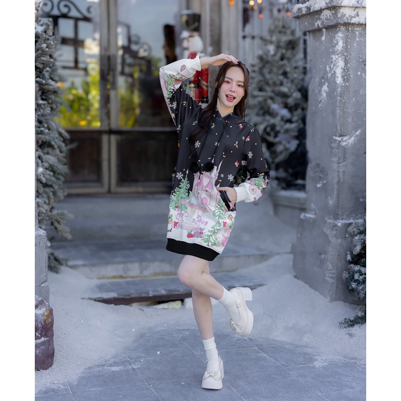 kudapy เสื้อแขนยาวมีฮู้ด collection คริสต์มาส สีแดง/สีดำ/สีขาว