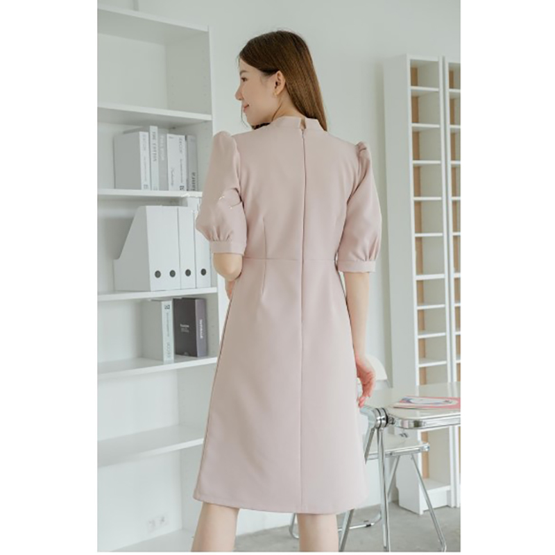 kudapy เดรสสั้นสีชมพูอ่อน,สีเหลือง,สีเขียว,สีดำ,สีชมพูนู้ด,สีแดงไวน์ ผ้านาโนเนื้อดี คอวีแขนตุ๊กตา