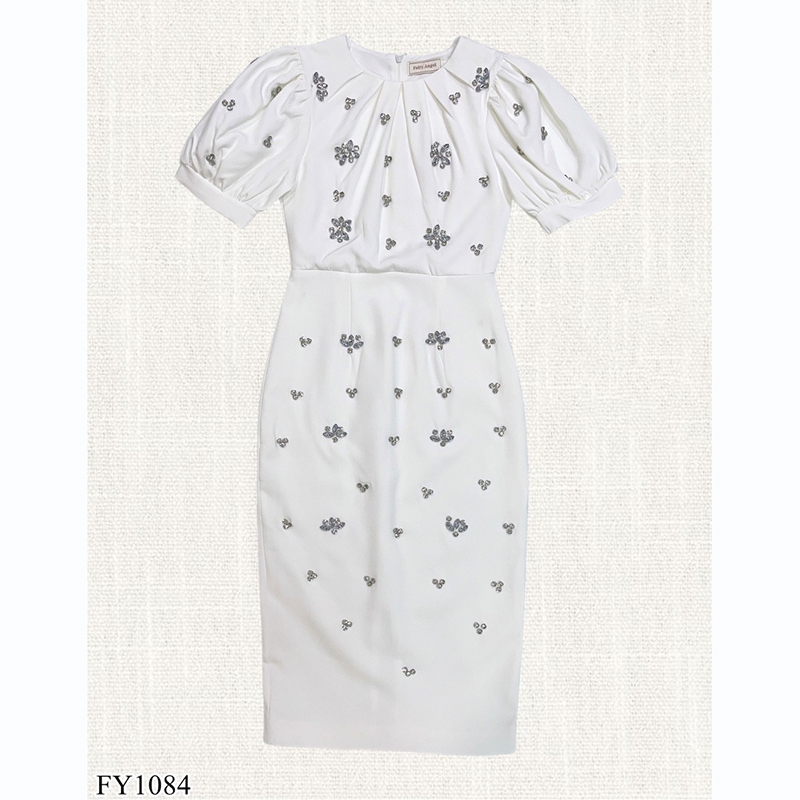 kudapy เดรสยาวสีขาว/สีฟ้า/สีชมพู แขนตุ๊กตาประดับเพชร