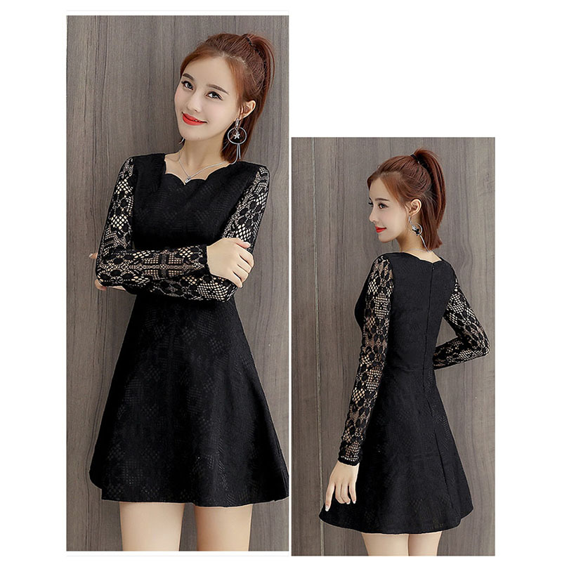 kudapy ชุดเดรสสั้นสีขาว,สีชมพู,สีฟ้า,สีแดง แฟชั่นแขนยาวแต่งคอหยักซิปหลัง ทรงสวมปลายบานพริ้ว