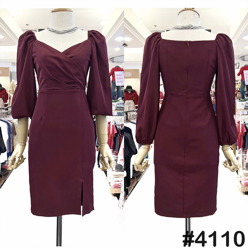 kudapy เดรสสั้นสีโอรส ครีมนู้ด เขียวพิตาชิโอ้ คาราเมล แดง แขนยาว ทรงอกหัวใจ จับจีบเอว พรางเอวคอดๆ ใส่ได้หลายแบบ -ปิดหัวไหล่