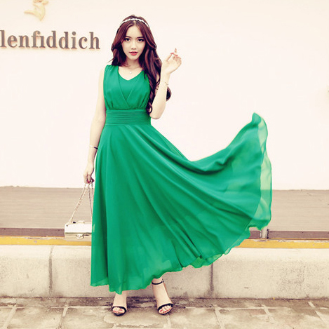 kudapy แม็กซี่เดรสยาวคอวีสีชมพูโอรส/สีม่วง/สีขาว/สีเขียวเข้ม/สีน้ำเงินสด เดรสยาวแขนกุด ผ้าชีฟองทิ้งตัว พริ้วมากค่ะรุ่นนี้ใส่ไปทะเล ไปงานได้น้าา