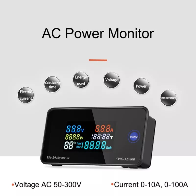 KEWEISI,KWS-AC300 Digital Voltmeter AC 50-300V Voltage 45-65Hz Power Energy Meter LED Wattmeter เครื่องมือวัด กำลังงาน กระแส แรงดัน สำหรับไฟฟ้ากระแสสลับ พร้อมเซนเซอร์วัดอุณหภูมิ