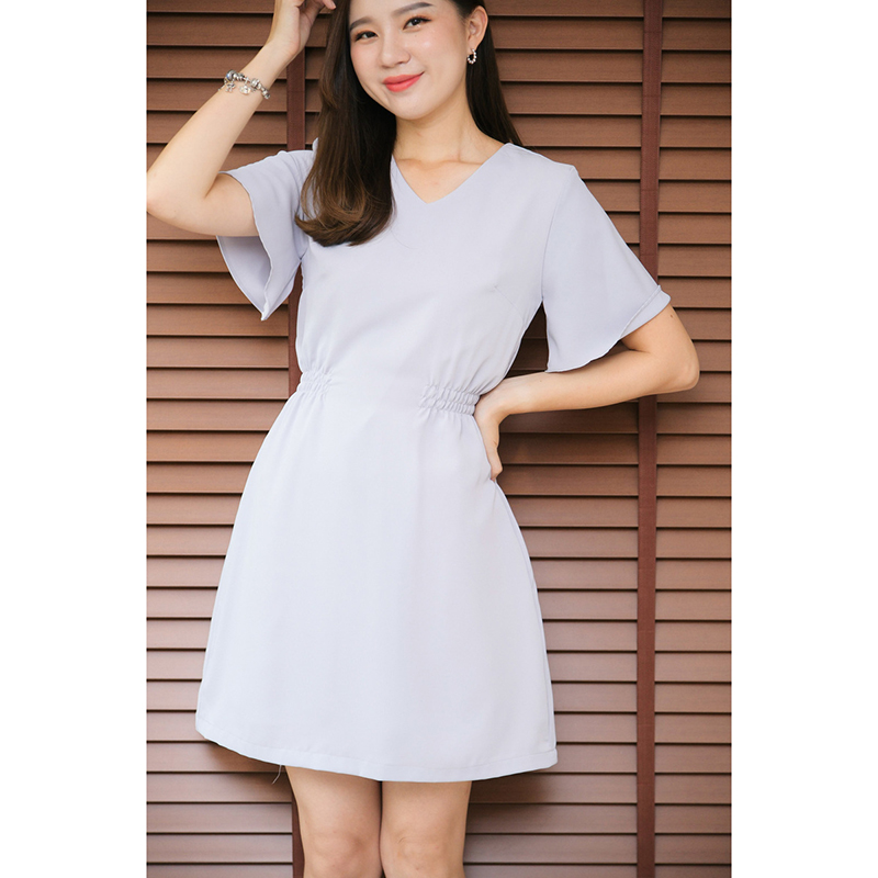 kudapy เดรสแขนระบายสม๊อคเอวด้านข้างถึงด้านหลัง เข้ารูปตามเอวลูกค้า