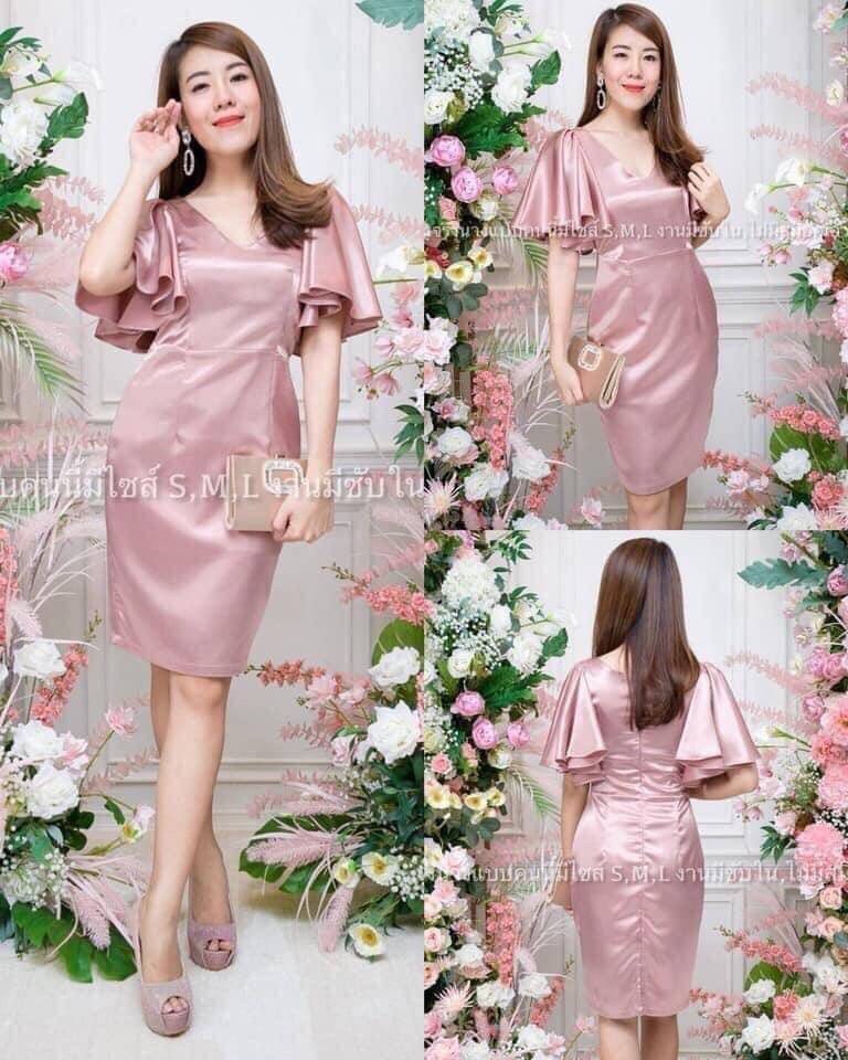 kudapy เดรสสั้นคอวี แขนระบาย ทรงเข้ารูป ผ้าเปเป้ไม่ยืด สีชมพูพิ้งโกลด์,แดงไวน์,นู้ด(ทองอ่อน),โอวัลติน,น้ำตาลอิฐ ,มิ้นหม่น,ฟ้าเข้มอมเทา ,เขียวทะเล, เทา ,ส้มอิฐ,โอรสโกลด์