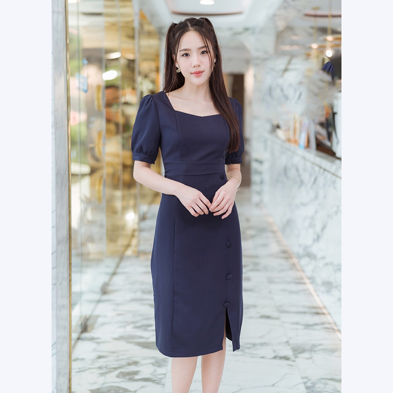 kudapy เดรสสั้นสีกรม,ชมพู ใส่ทำงานแต่งกระดุมสวยดูดี