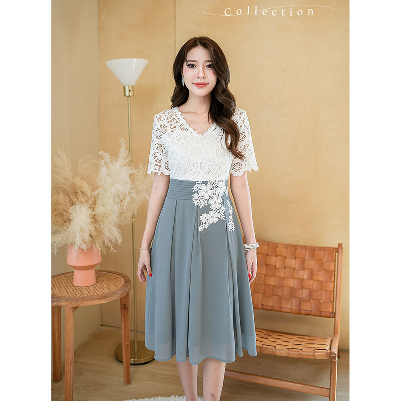 kudapy เดรสสั้นสีเทา/สีชมพู ลูกไม้เนื้อดีทอลายแน่นๆ เนื้อผ้านิ่มรุ่นนี้ลูกไม้ไม่เงาค่ะ สามารถใส่ออกงานได้ เที่ยวได้