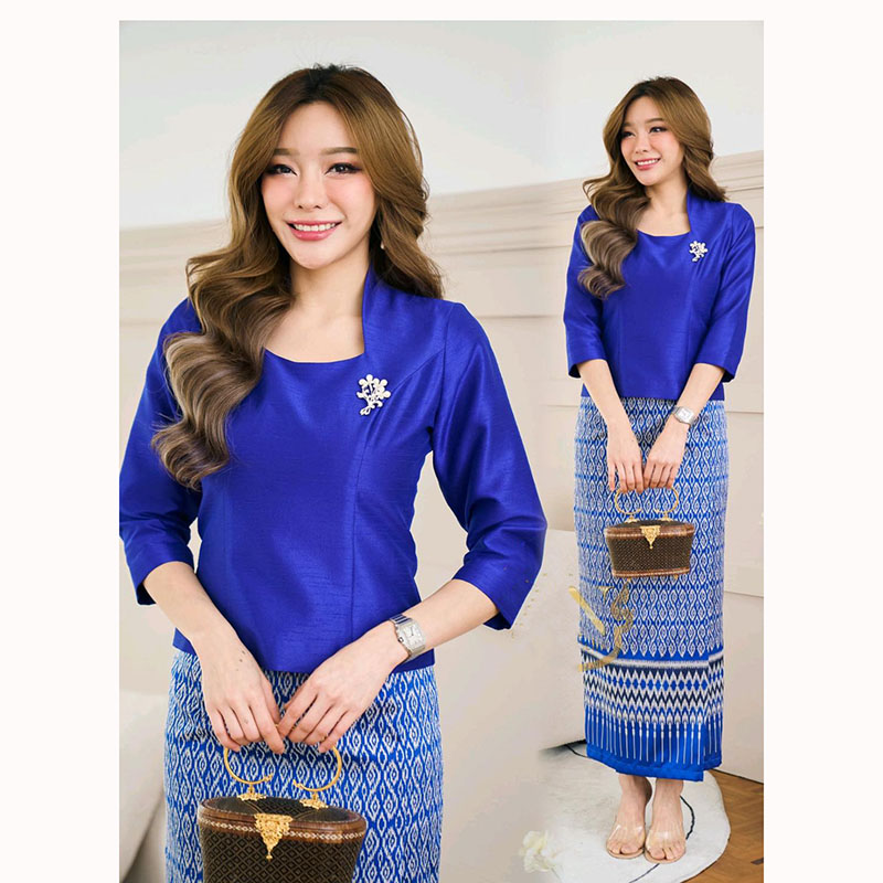 kudapy ชุดเซ็ทเสื้อแพรทิพย์อัดกาว+ ผ้าถุงทอลายขอพระราชทาน ใส่ออกงานสวยดูดี ซูมดีเทลความสวยกันได้